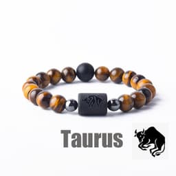 image-Tiger Eye Stone Zodiac Bracelet - Natural Stone Beaded