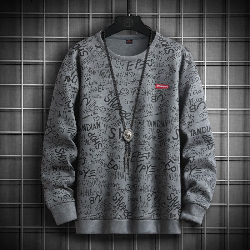 image-Men's Sweater Spring Letter Print Casual Loose