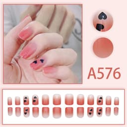 image-Winter fresh and simple pure lust style bride dance wear nails rainbow love rose fake nails wholesale