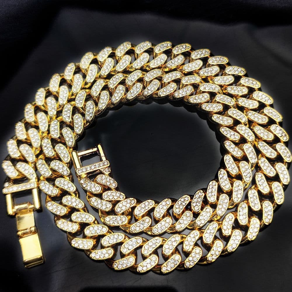 image-Chijomi Alloy Cuban Chain Necklace - Black 70cm