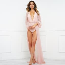 image-European Chic Sunscreen Blouse with Long Skirt & Mesh Cardigan - Pink, L/XL