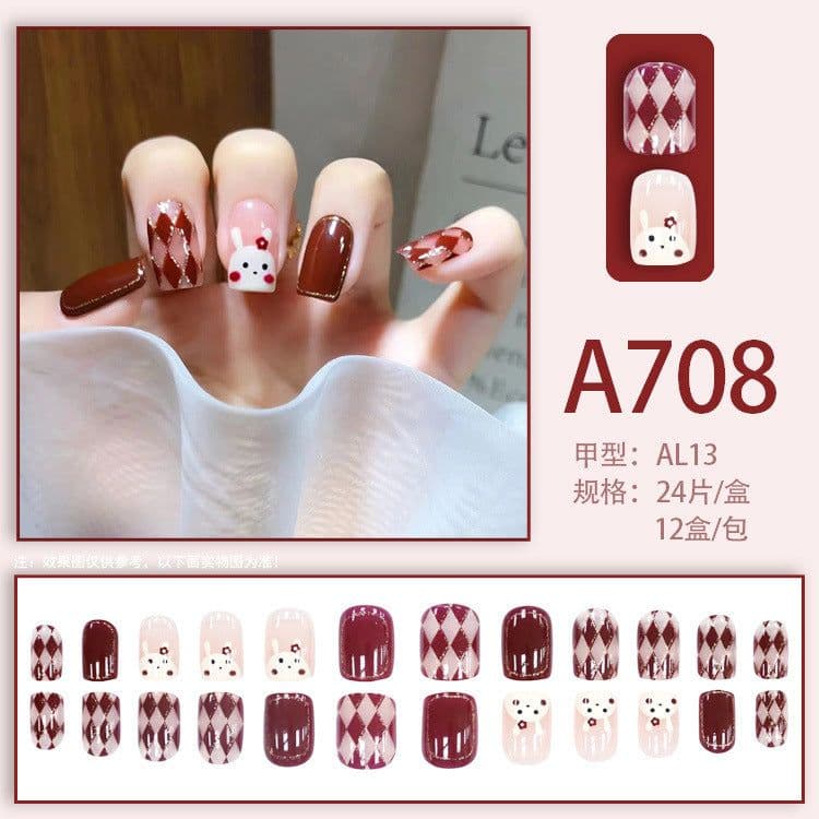 image-Autumn and winter gentle, sweet and pure desire INS style manicure wear nail polish girl whitening printed ice transparent fake nail polish