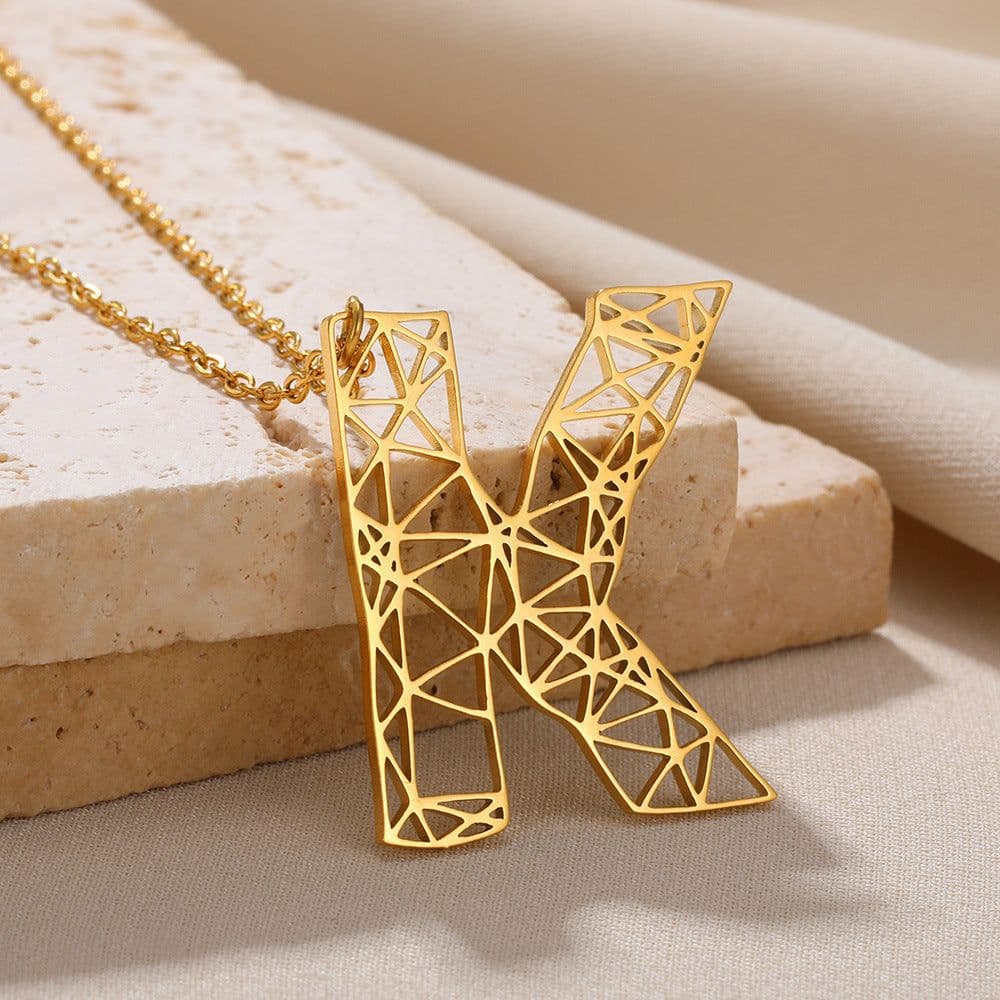 image-European and American new 26 English letter necklace hollow exaggerated large letter necklace men and women same style letter pendant necklace