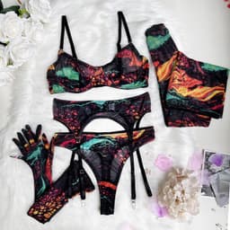 image-Sexy Lingerie 5-Piece Set - Leopard Print Polyester - L Size