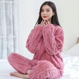 image-Women's Coral Fleece Pajama Set - Purple Thickened Winter