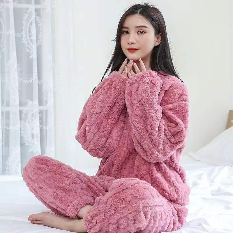 image-Women's Coral Fleece Pajama Set - Purple Thickened Winter
