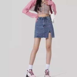 image-Denim Skirt Women High Waist A-Line Short Black