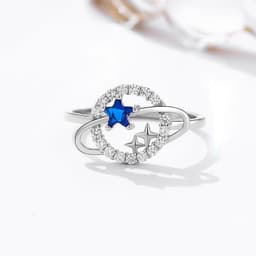 image-Sterling Silver Planet Ring, Women's 5-Pointed Starry Sky Theme