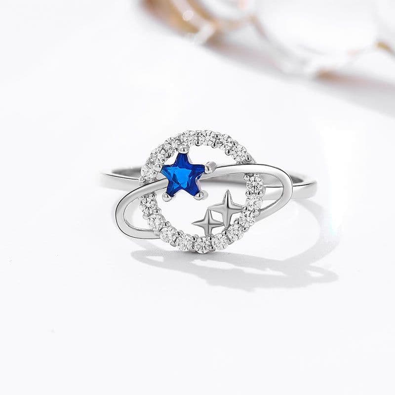 image-Sterling Silver Planet Ring, Women's 5-Pointed Starry Sky Theme