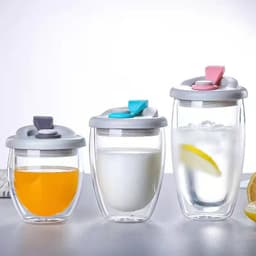 image-Double-Layer Borosilicate Glass Cup - Black 450ml