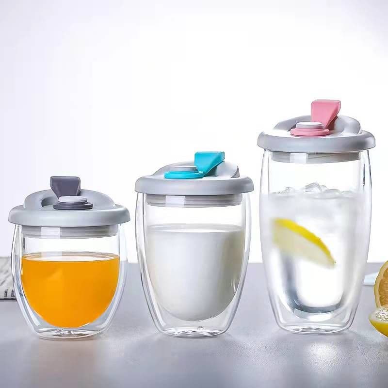 image-Double-Layer Borosilicate Glass Cup - Black 450ml