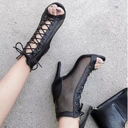 image-Mesh Stiletto Sandals - Pointy Fish Mouth Women's