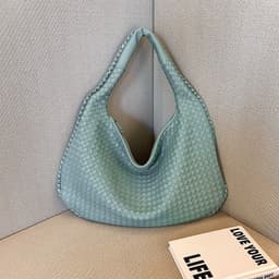 image-Women's Woven Shoulder Bag - PU Leather Medium