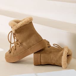 image-Ju Ren Winter Snow Boots - Camel Cow Suede Thick Heel - 2022