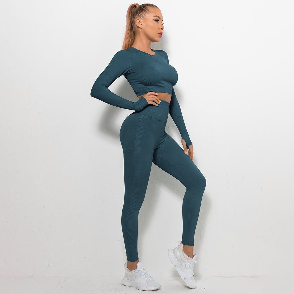 image-Women's High Waist Yoga Pants Two-Piece Set - Peach, XL