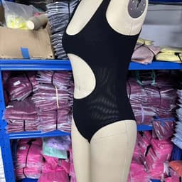 image-Women's One-Piece Swimsuit - Black Polyester Solid