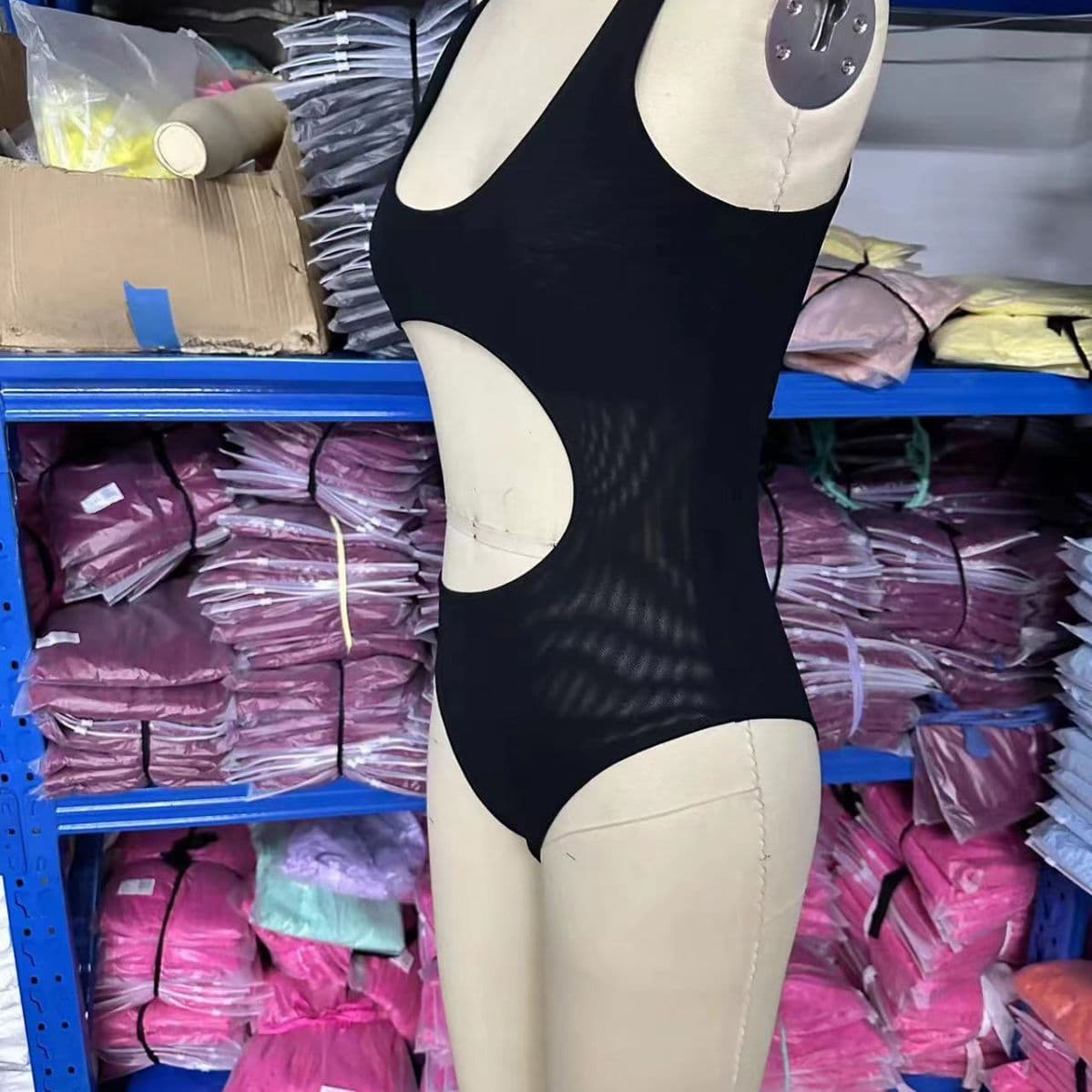 image-Women's One-Piece Swimsuit - Black Polyester Solid