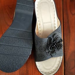 image-Women's Large Size Flower Wedge Sandals, 2021 EU Fashion, Navy Blue, 43