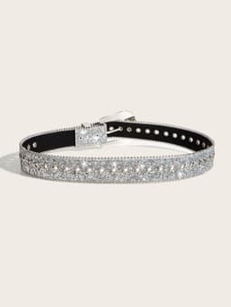 image-Rhinestone Belt Women's Wide Fashion PU Glitter 103cm