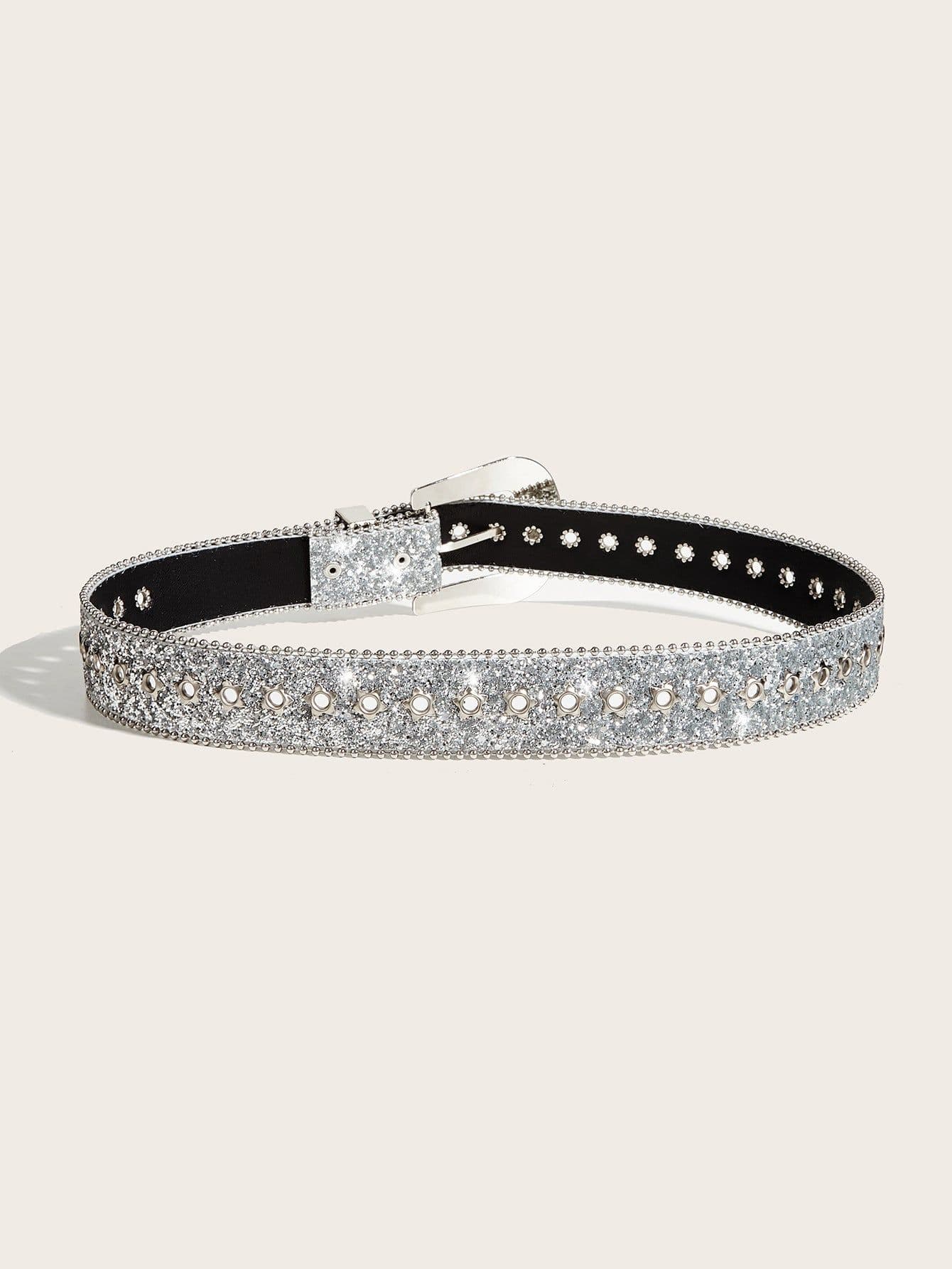 image-Rhinestone Belt Women's Wide Fashion PU Glitter 103cm