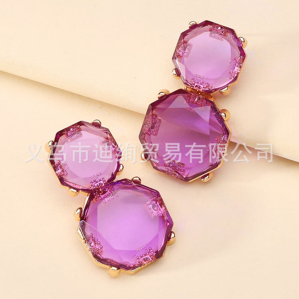 image-Geometric Resin Earrings - Multi-Layer Octagonal Design