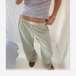 image-Women's Striped Wide-leg Trousers - Light Blue Casual