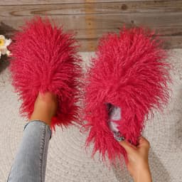 image-Women's Fur Slippers - Warm Home Cotton Slides