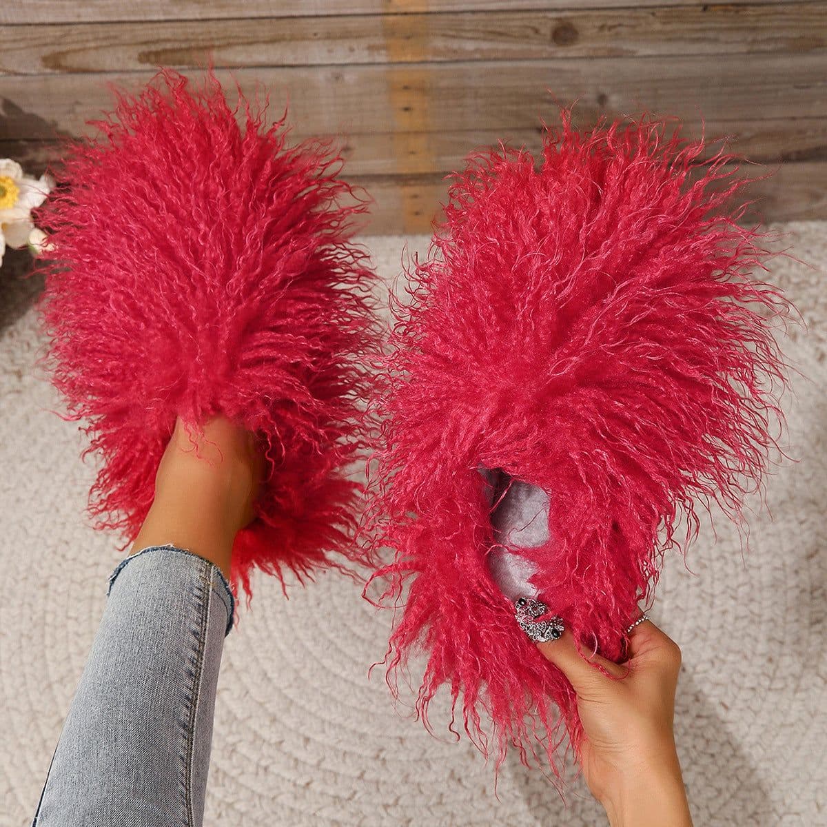 image-Women's Fur Slippers - Warm Home Cotton Slides