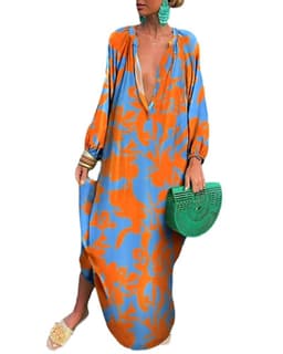image-Autumn V-Neck Long-Sleeved Dress Women's XXL Polyester
