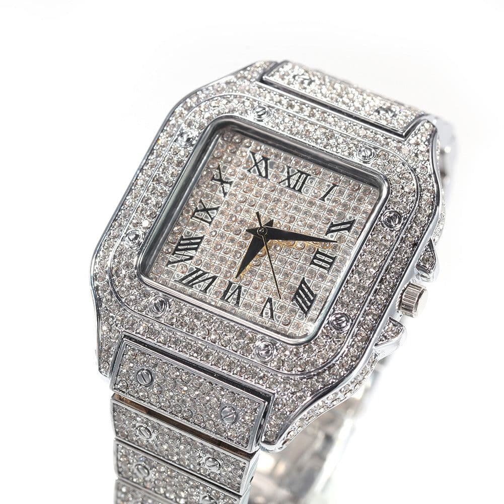 image-Men's Square Quartz Watch - Gold 45mm Roman Dial