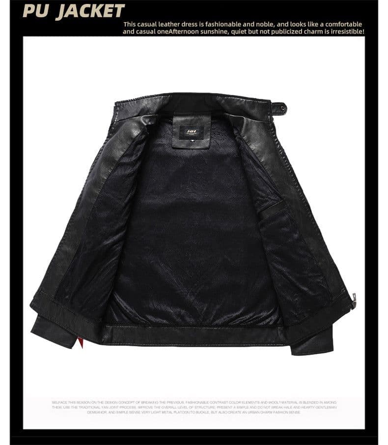 image-Men's PU Leather Jacket - Slim Fit Vintage Black