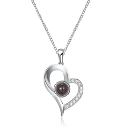 image-100 Languages Heart Necklace - Silver Memory Projection