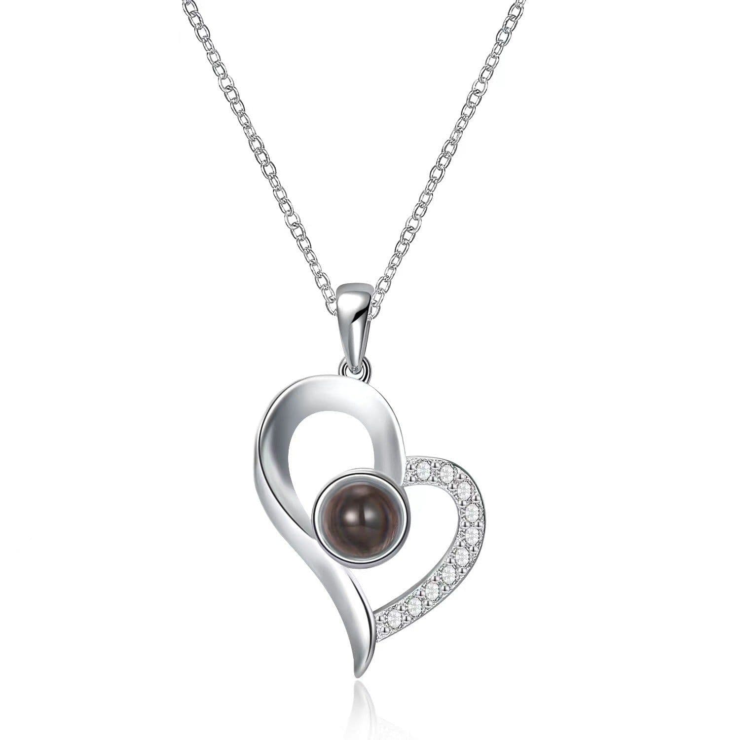 image-100 Languages Heart Necklace - Silver Memory Projection
