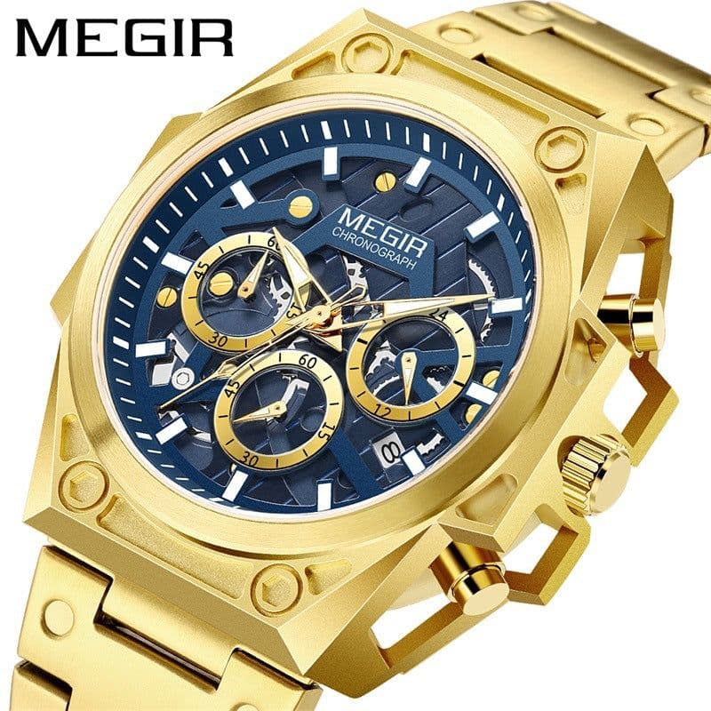 image-MEGIR 47mm Men's Sports Watch - Multi-Function Waterproof Silver Dial 50m