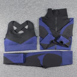 image-Hua Er Yuan Yoga Running Set - Blue Three-Piece Slim Fit, XL