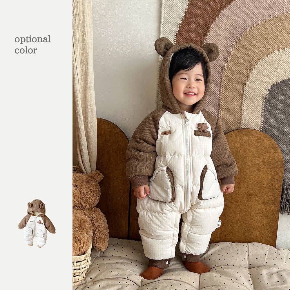 image-Baby Winter Quilted Jumpsuit - Brown Hooded Fleece 100cm