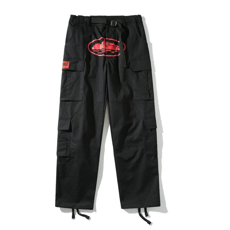 image-Men's Casual Cotton Pants - Multi-Pocket XXL Black