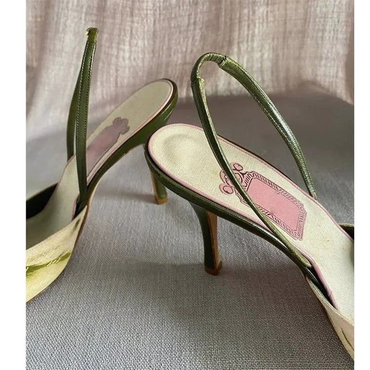 image-Embroidered Pointed Stiletto Heels - Microfiber Closed Toe