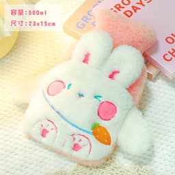 image-Water-filled Hot Water Bottle - Gray Plush 1000ML Thickened Hand Warmer Bag