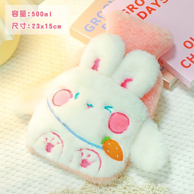image-Water-filled Hot Water Bottle - Gray Plush 1000ML Thickened Hand Warmer Bag