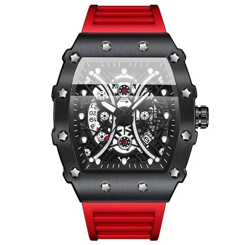 image-Binbang Quartz Men's Silicone Luminous Sports Watch 42mm Waterproof Red