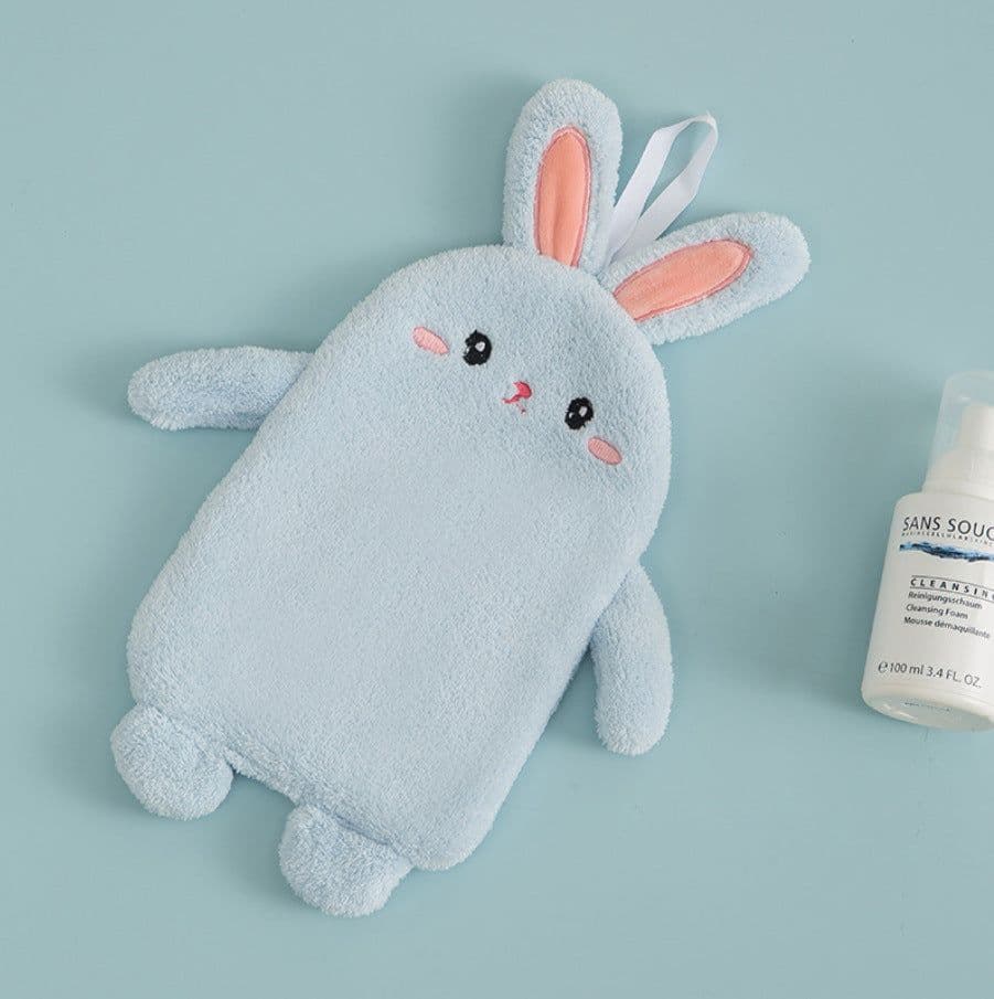 image-Cute Rabbit Hand Towel - Blue 25x35cm Coral Fleece