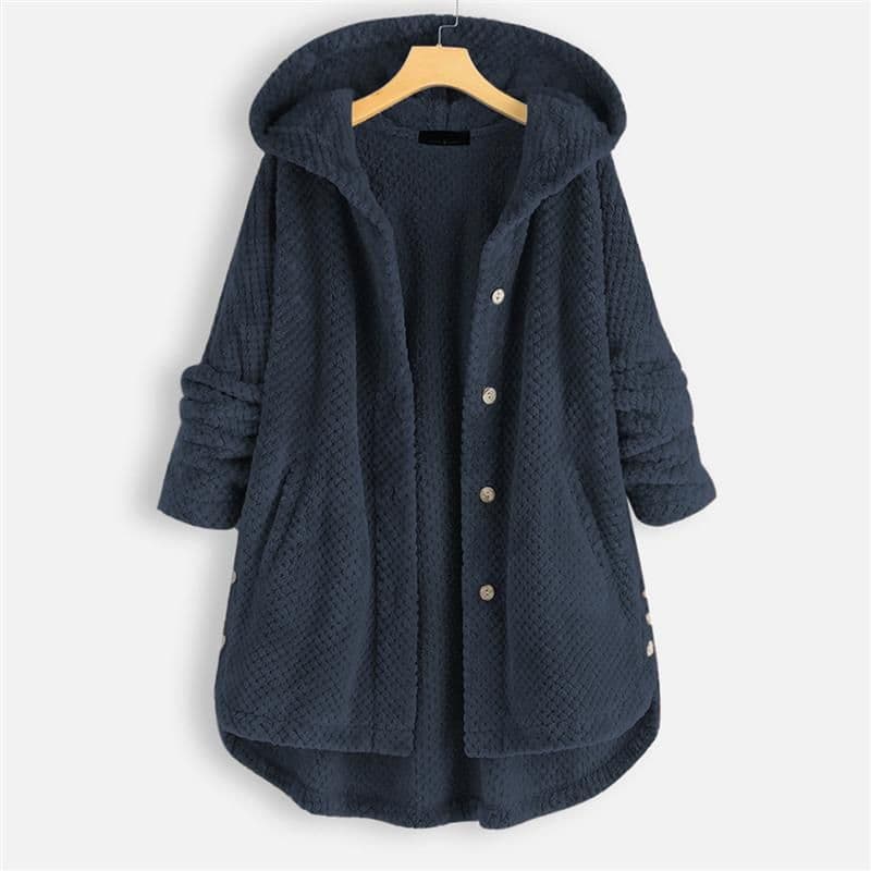 image-Women's Winter Hooded Fleece Sweater - Dark Blue 5XL