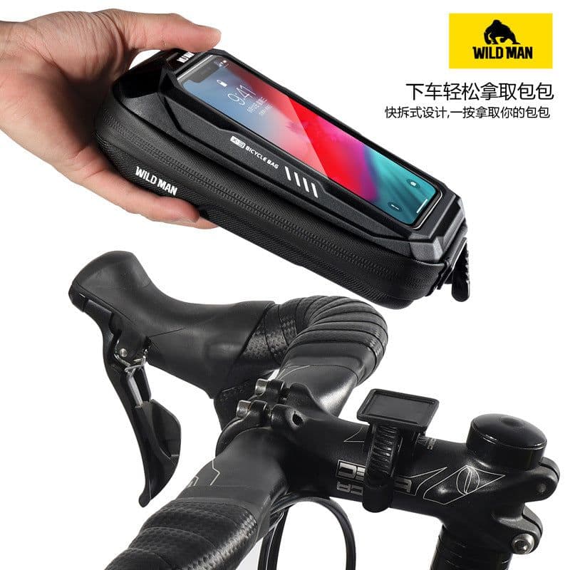 image-WILD MAN bicycle bag hard shell handlebar bag cross-border touch screen mobile phone bag mountain bike front beam bag cycling bag