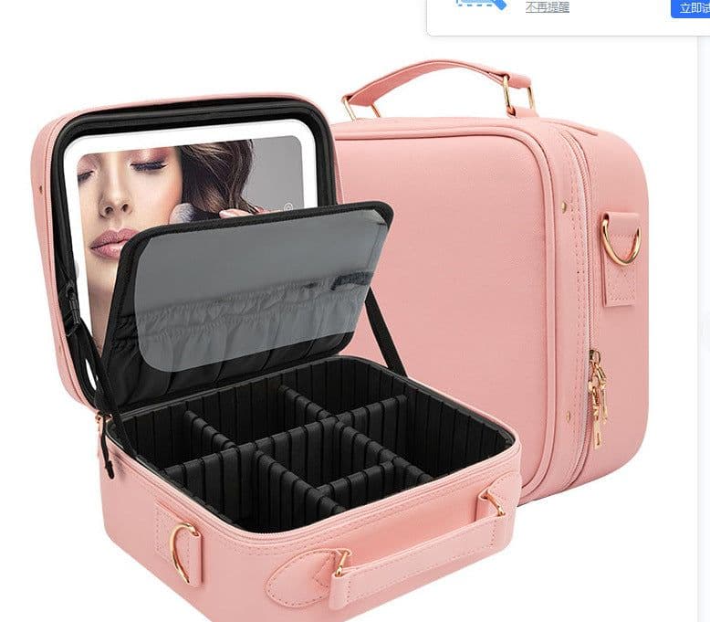 image-Cosmetic Bag with LED Mirror - Large Capacity Travel