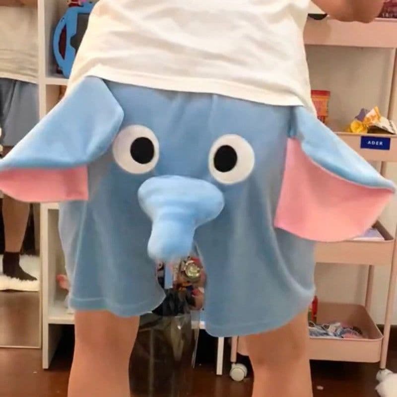 image-Cute three-dimensional elephant shorts pants men's home loose little flying elephant pajamas girls couples casual loose