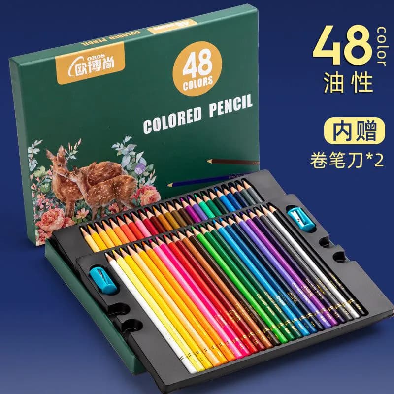 image-Ouboshangcai 48-Color Water-Soluble Pencils - Kids Art Set