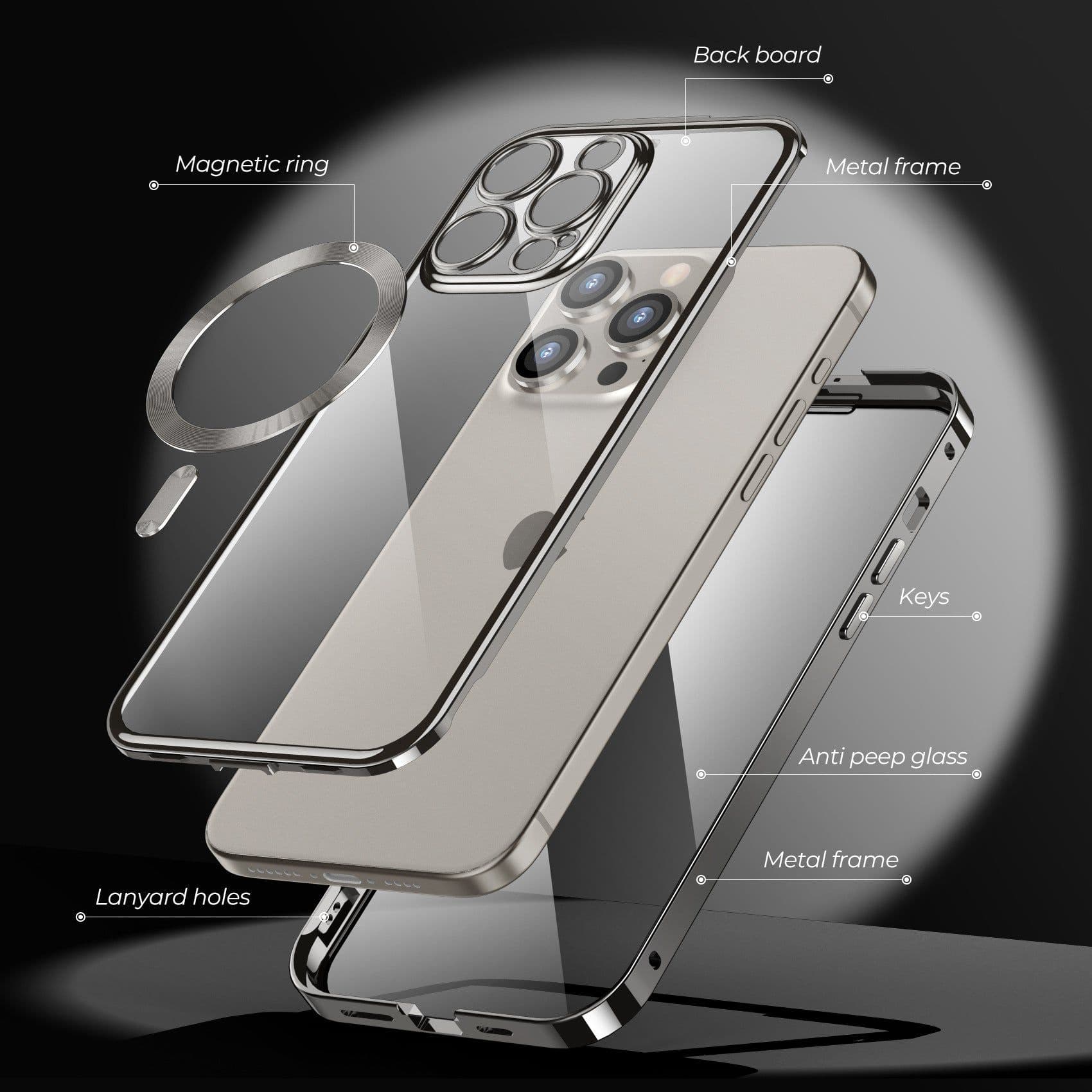 image-iPhone 15 Pro MagSafe Metal Phone Case - Black Buckle Magnetic Snap