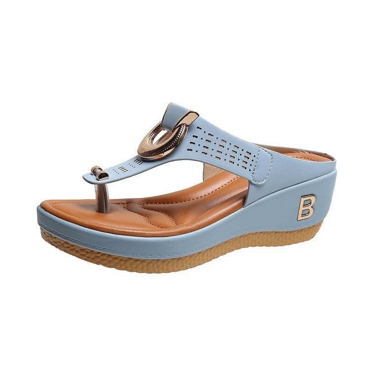 image-Women's Thong Wedge Sandals - Sky Blue Size 43