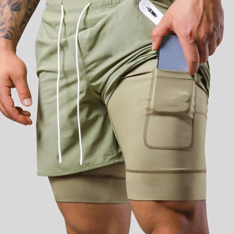 image-Summer LYFT new men's sports and leisure shorts double-layer fake two-piece basketball fitness perspiration quick-drying shorts